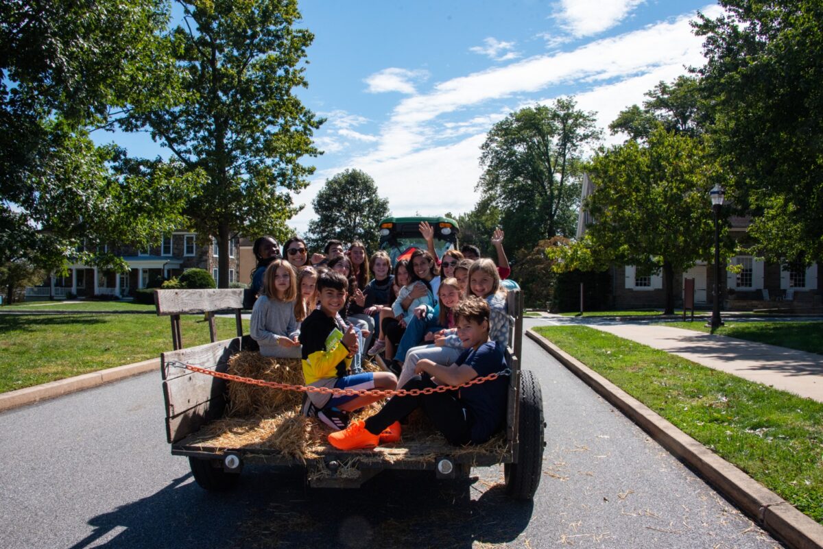 students on a haryride